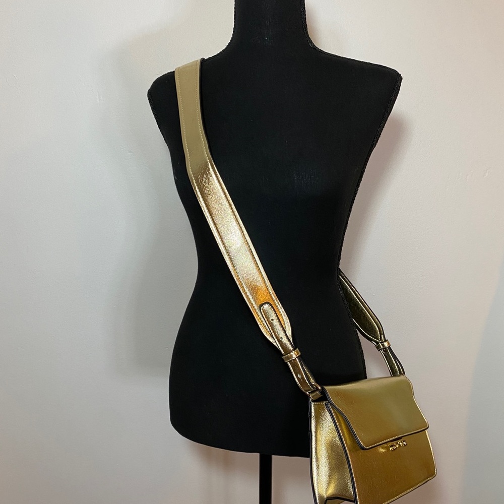 gold metallic clutch with optional crossbody strap, metallic, just fab